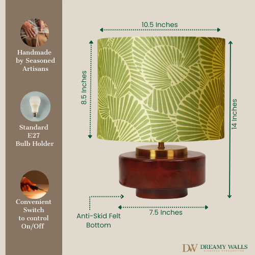 Mango Wood Table Lamp, Lily Leaves Mango Silk Shade - RIO Collection