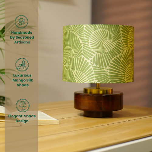 Mango Wood Table Lamp, Lily Leaves Mango Silk Shade - RIO Collection