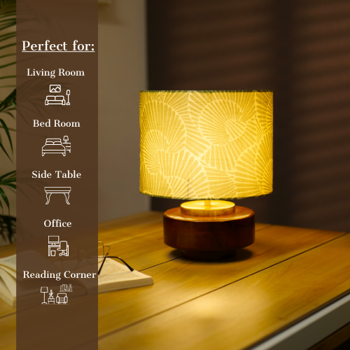 Mango Wood Table Lamp, Lily Leaves Mango Silk Shade - RIO Collection