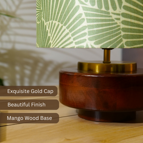 Mango Wood Table Lamp, Lily Leaves Mango Silk Shade - RIO Collection