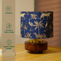 Mango Wood Table Lamp, Savanna Blues Fabric Shade - RIO Collection — thumbnail