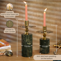 Green Marble Candle Stands, Set of 2 — thumbnail