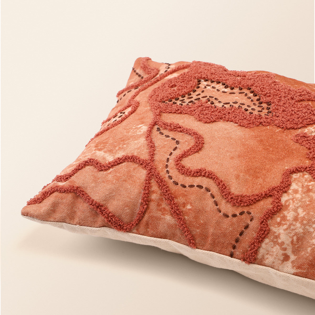 GRANITE Oblong Cushion, Aari, 12 x 20 Inch, Rust, Earth Series
