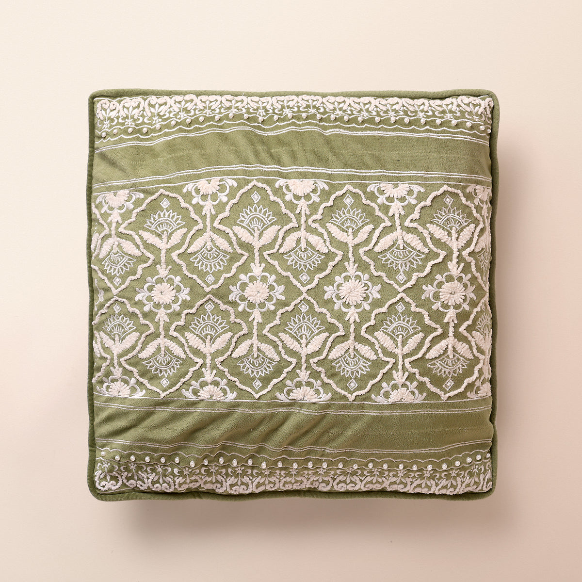 ADAH Square Cushion, Dori, 18 x 18 Inch, Sage, Romantic Vintage