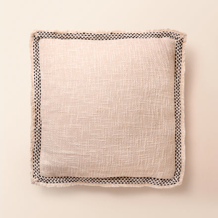 SYLVEN Square Cushion, Kantha, 18 x 18 Inch, Ivory, Classic Monochromes