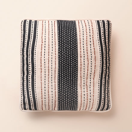 CIREL Square Cushion, Kantha, 18 x 18 Inch, Ivory, Classic Monochromes