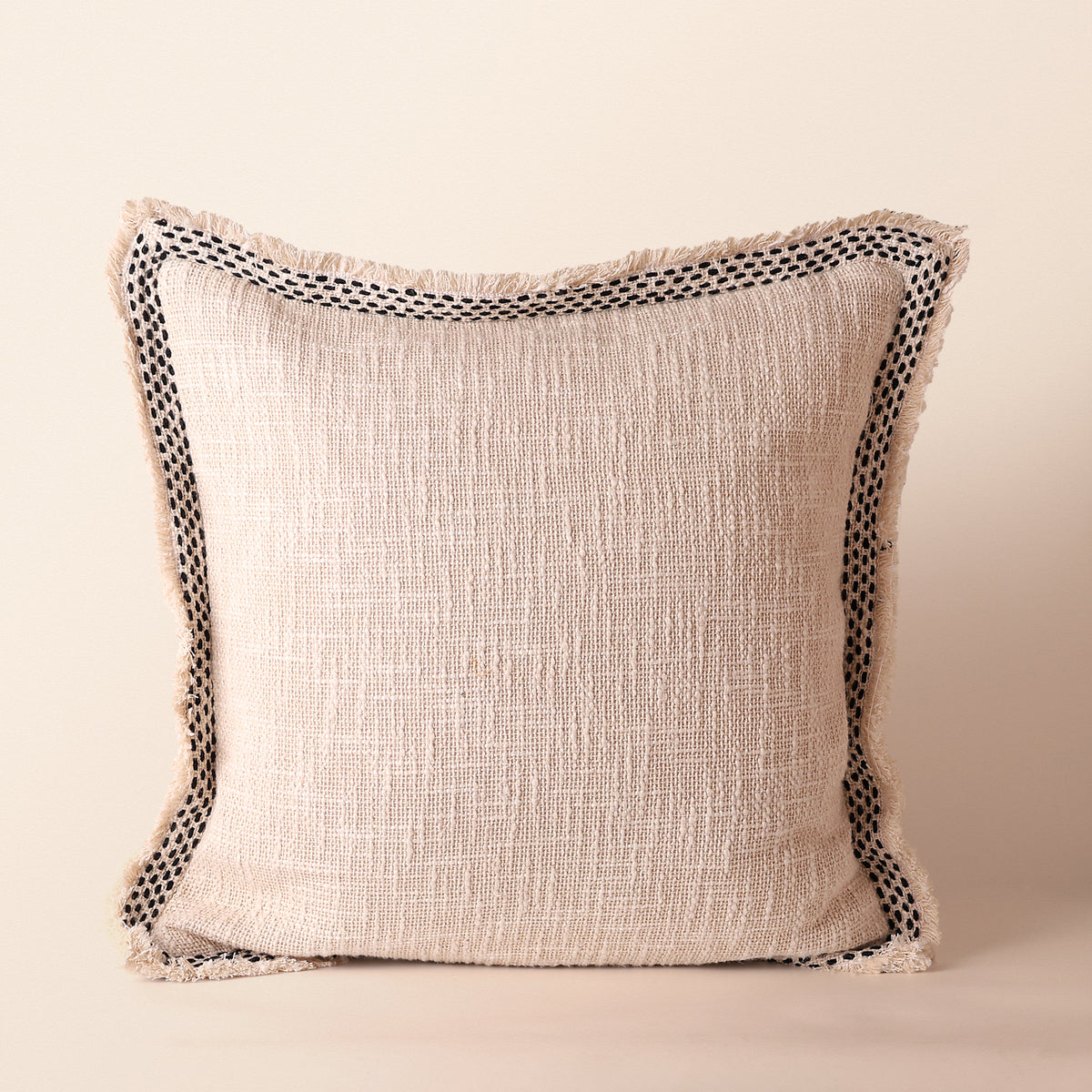 SYLVEN Square Cushion, Kantha, 18 x 18 Inch, Ivory, Classic Monochromes