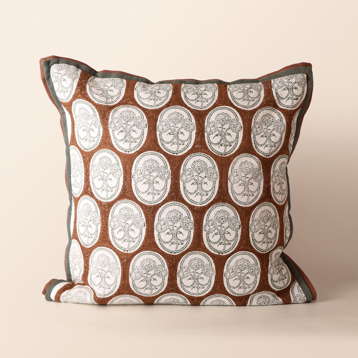 RANGREZ I Square Cushion, Block Print, 18 x 18 Inch, Mocha, Jaipur House