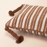 JHAROKHA Oblong Cushion, Block Print, 12 x 20 Inch, Mocha, Single-Tone, Jaipur House — thumbnail