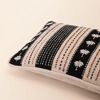 ELARIS Oblong Cushion, Kantha, 12 x 20 Inch, Ivory, Classic Monochromes — thumbnail
