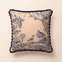 BAGH Square Cushion, Toile, 18 x 18 Inch, Indigo & Cream, Indigo Forest — thumbnail