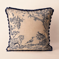 BAGH Square Cushion, Toile, 18 x 18 Inch, Indigo & Cream, Indigo Forest — thumbnail