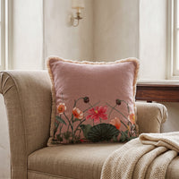 PANKHURI Square Cushion, Embroidery, 18 x 18 Inch, Blush, Botanical Bloom — thumbnail