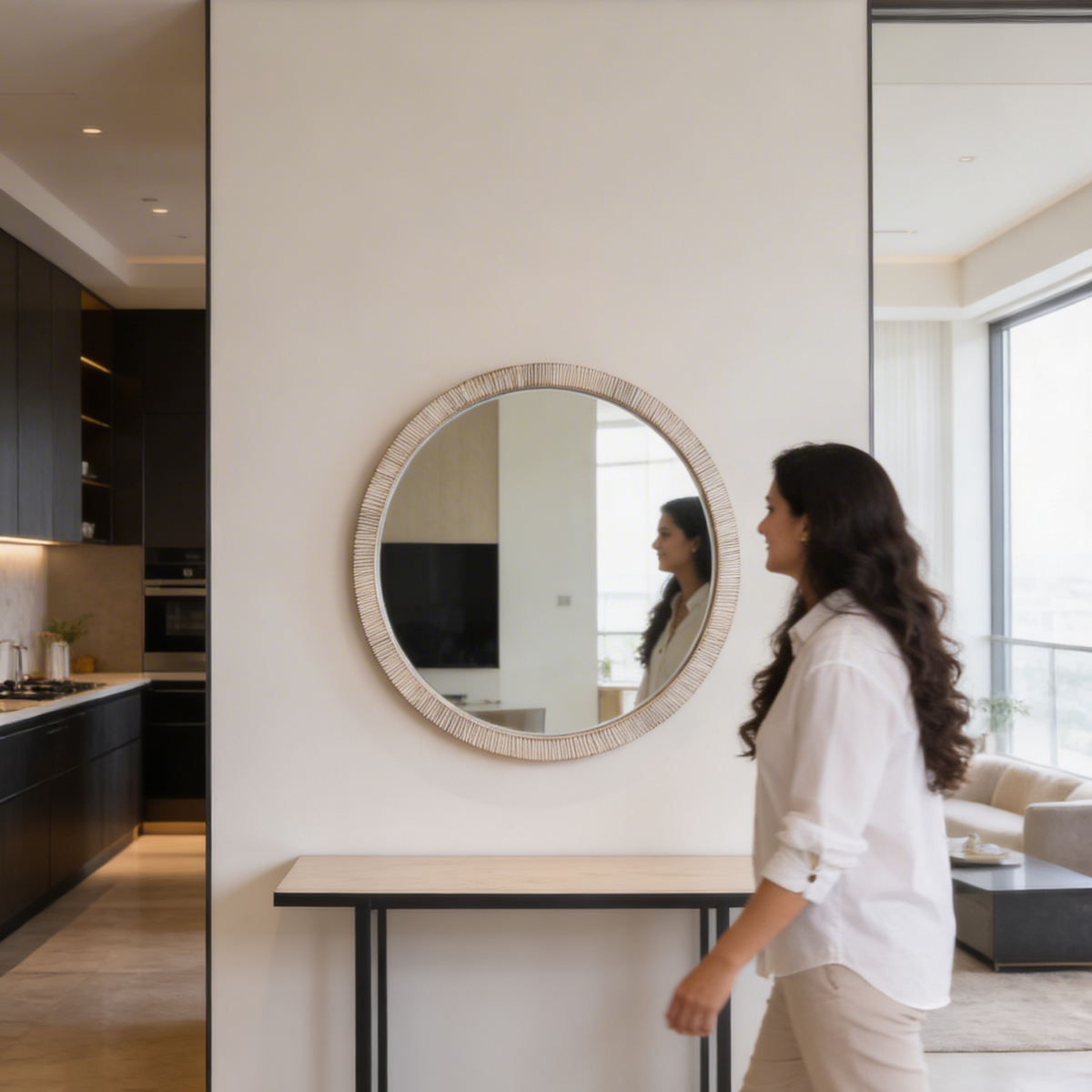 Ribbed Wood Mirror