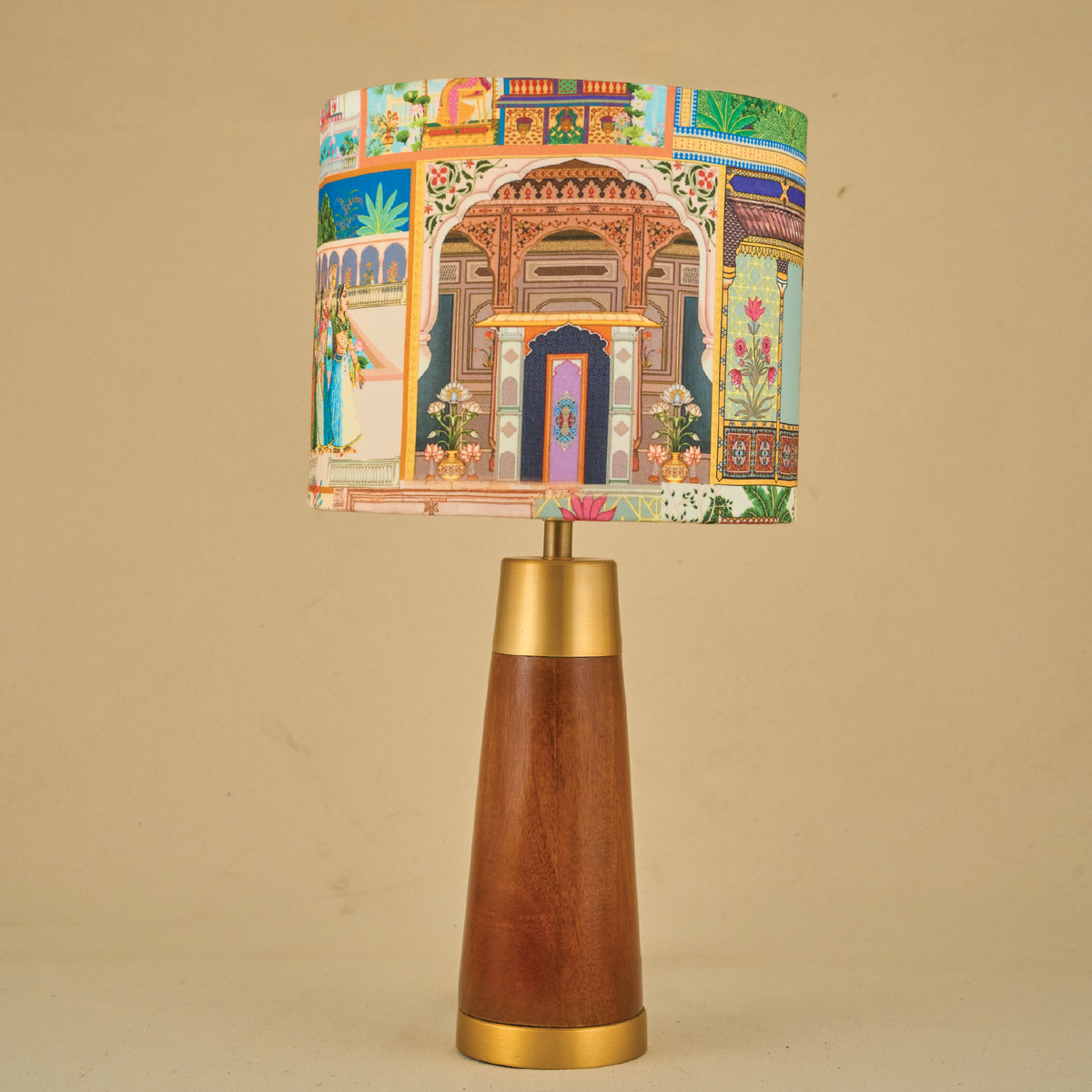 Mango Wood Table Lamp, Maharani Mango Silk Shade - RIO Collection
