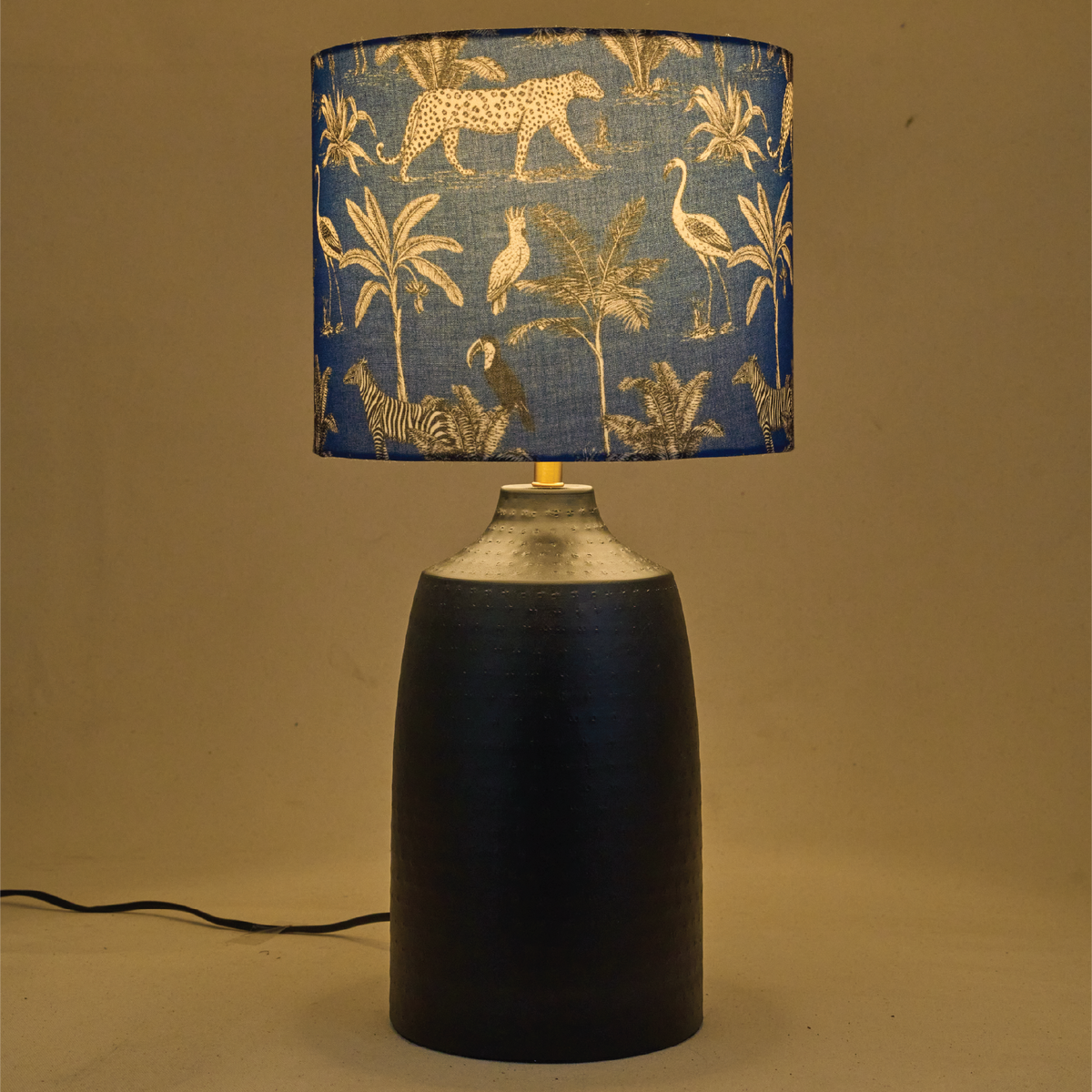 Black Metal Table Lamp, Savanna Blues Fabric Shade - RIO Collection