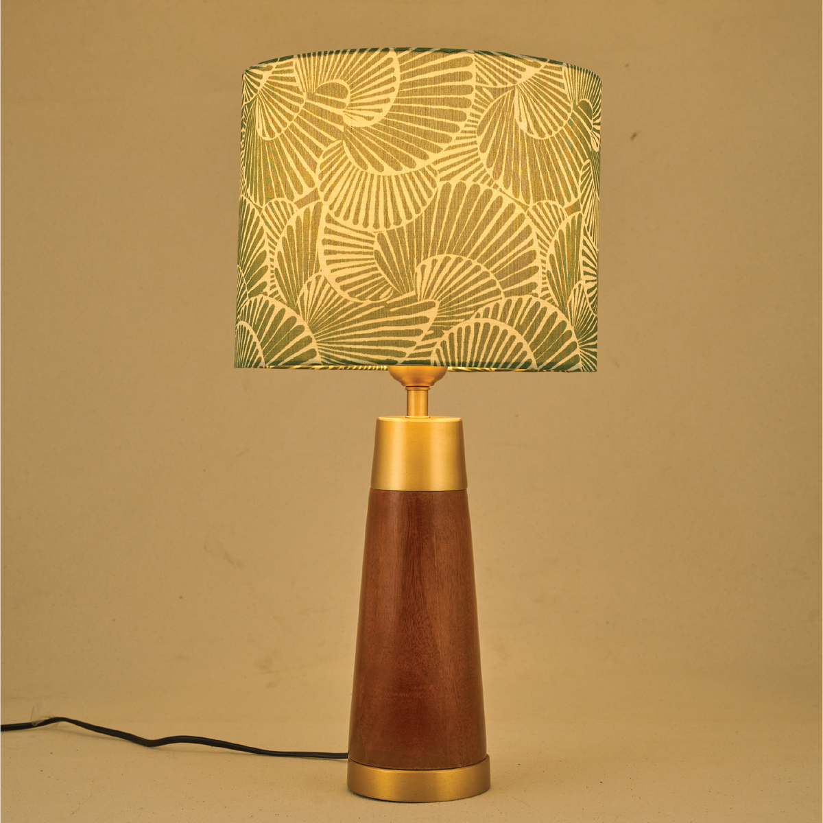 Mango Wood Table Lamp, Lily Leaves Mango Silk Shade - RIO Collection