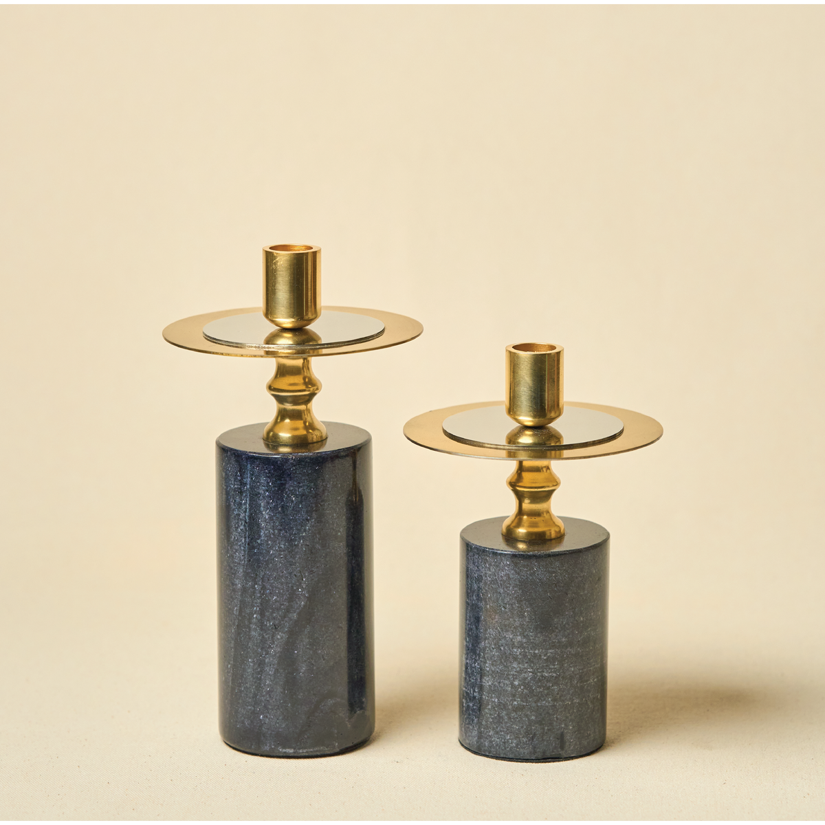 Black Marble Candle Stand, Set of 2