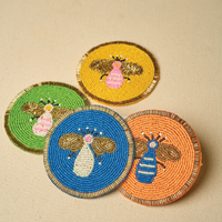 Honey Bee Coaster Set – Handcrafted Wooden Drink Mats for Tables — thumbnail