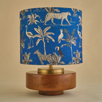 Mango Wood Table Lamp, Savanna Blues Fabric Shade - RIO Collection — thumbnail