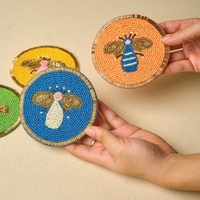 Honey Bee Coaster Set – Handcrafted Wooden Drink Mats for Tables — thumbnail