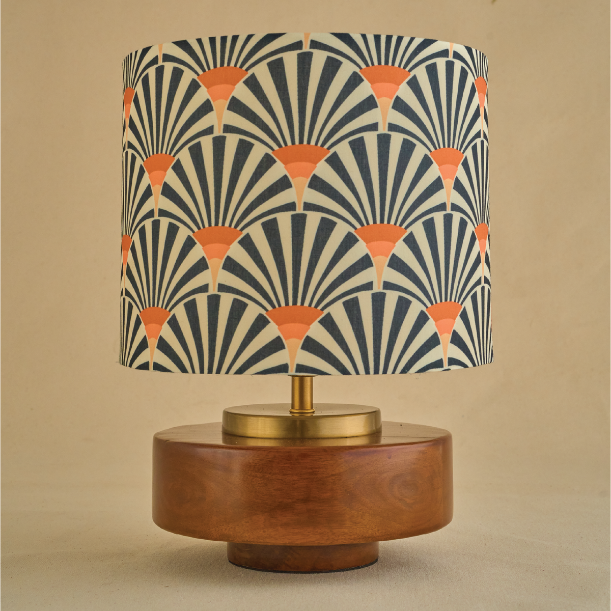 Mango Wood Table Lamp, Orange Zebra Fabric Shade - RIO Collection