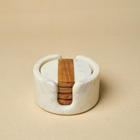 Marble-Acacia Wood Round Coasters — thumbnail