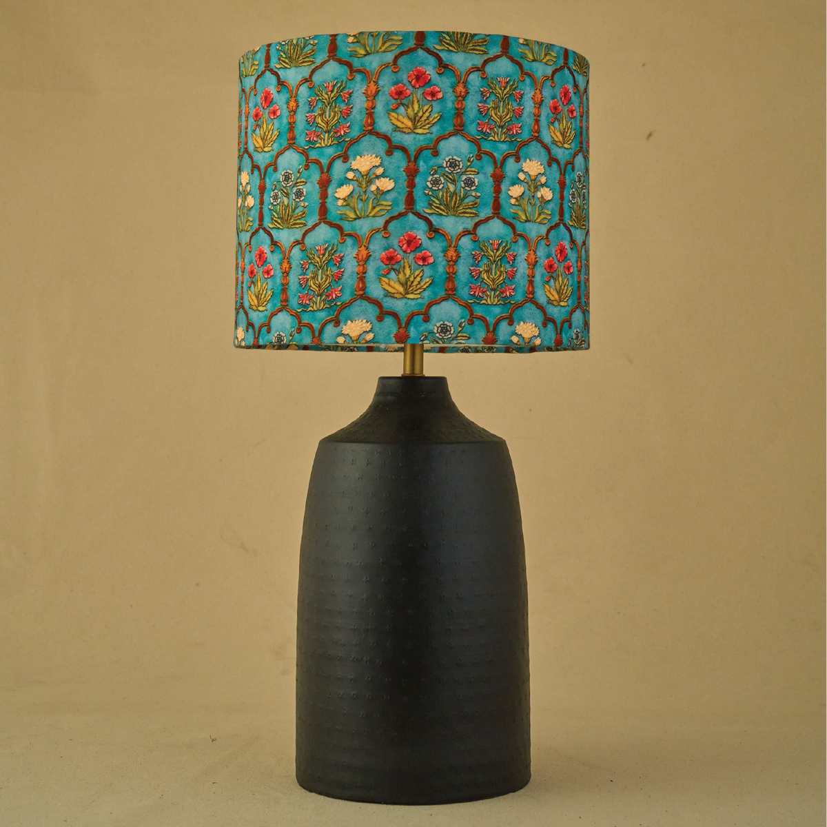 Metal Table Lamp, Teal GarlanBlack ds Fabric Shade - RIO Collection