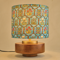 Mango Wood Table Lamp, Teal Garlands Fabric Shade - RIO Collection — thumbnail