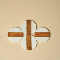 Marble-Acacia Wood Round Coasters — thumbnail