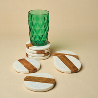 Marble-Acacia Wood Round Coasters — thumbnail