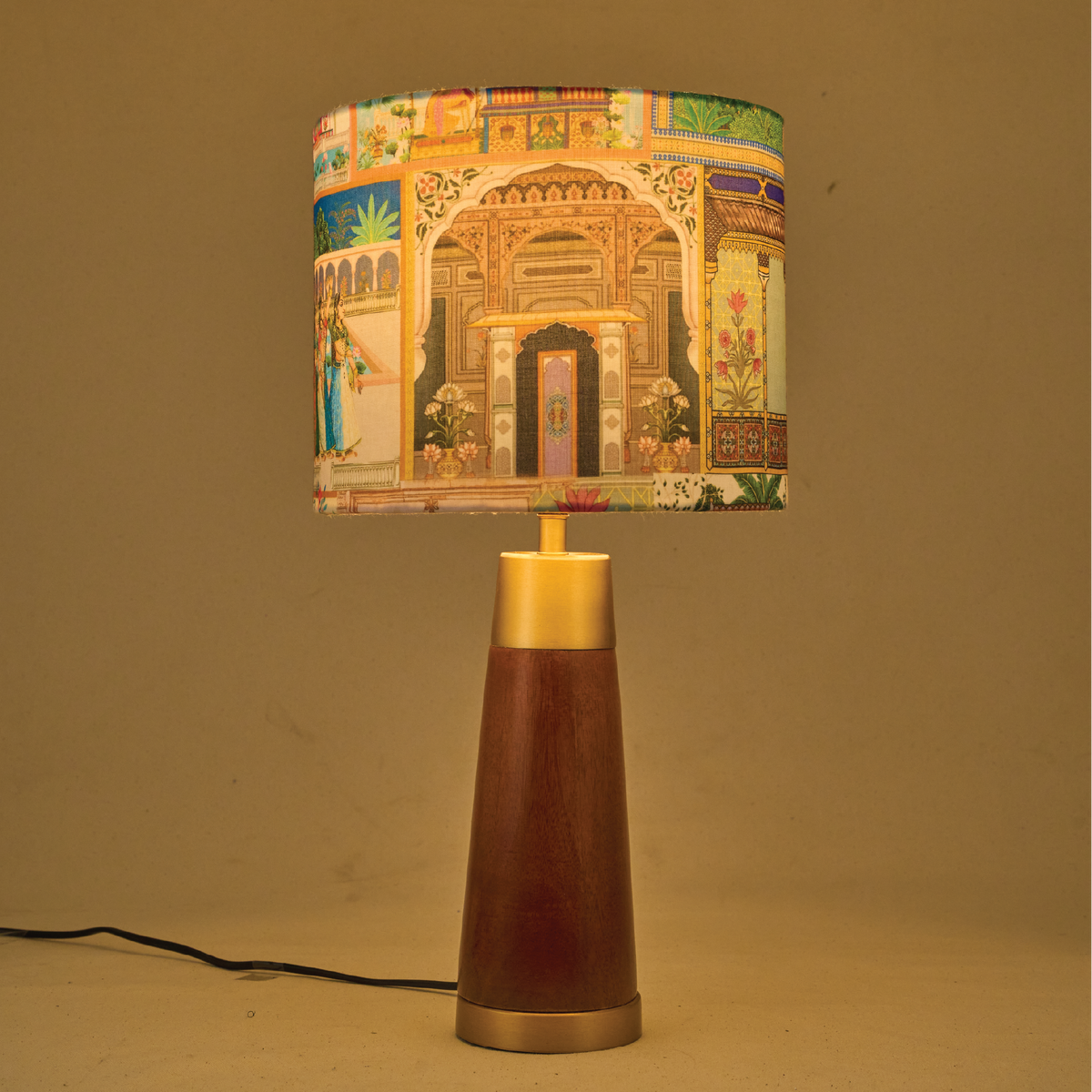 Mango Wood Table Lamp, Maharani Mango Silk Shade - RIO Collection