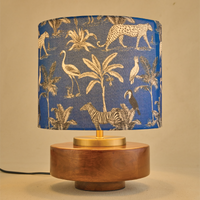 Mango Wood Table Lamp, Savanna Blues Fabric Shade - RIO Collection — thumbnail