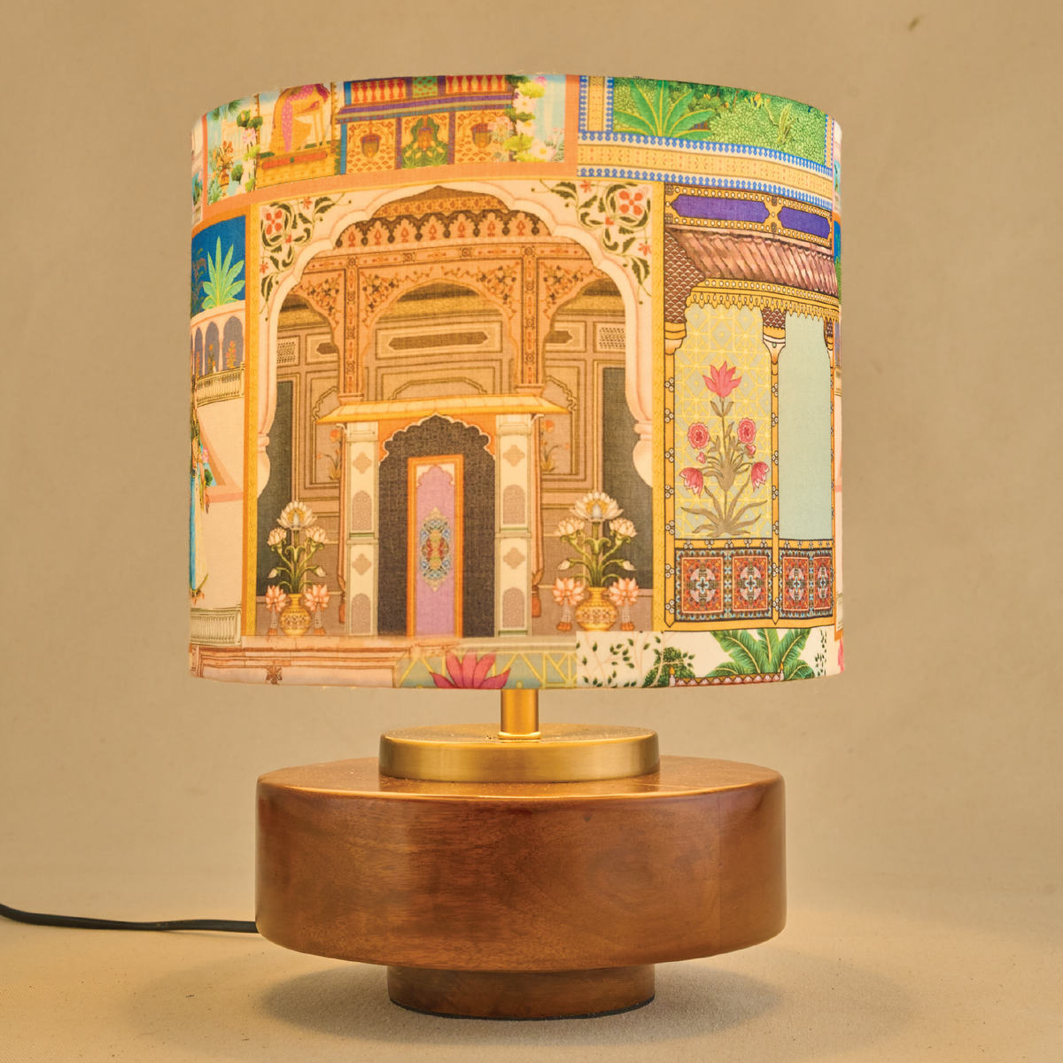 Mango Wood Table Lamps, Maharani Mango Silk Shade - RIO Collection