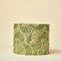 Drum Lamp Shade for Bedroom, Living Room | Handcrafted Printed Faux Silk Replacement Lampshade Only | Easy Assembly, 10.5x8.5 Inches, Lily Leaves Shade — thumbnail