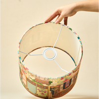 Drum Lamp Shade for Bedroom, Living Room | Handcrafted Printed Faux Silk Replacement Lampshade Only | Easy Assembly, 10.5x8.5 Inches, Maharani Shade — thumbnail