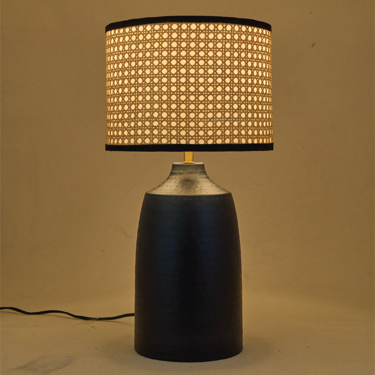 Table Black Metal Lamp, Rattan Shade - RIO Collection